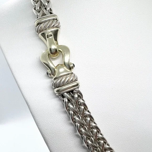 David Yurman Gold Buckle Double Wheat Chain Necklace With Rhodolite Garnet - Picture 3 of 14